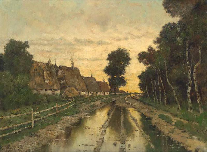 Karl Heffner Nach dem Unwetter: Bauernkaten entlang einer Dorfstrasse im Herbst oil painting picture